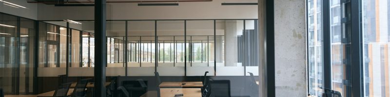 Interior photography commercial space office area in modern graphic style